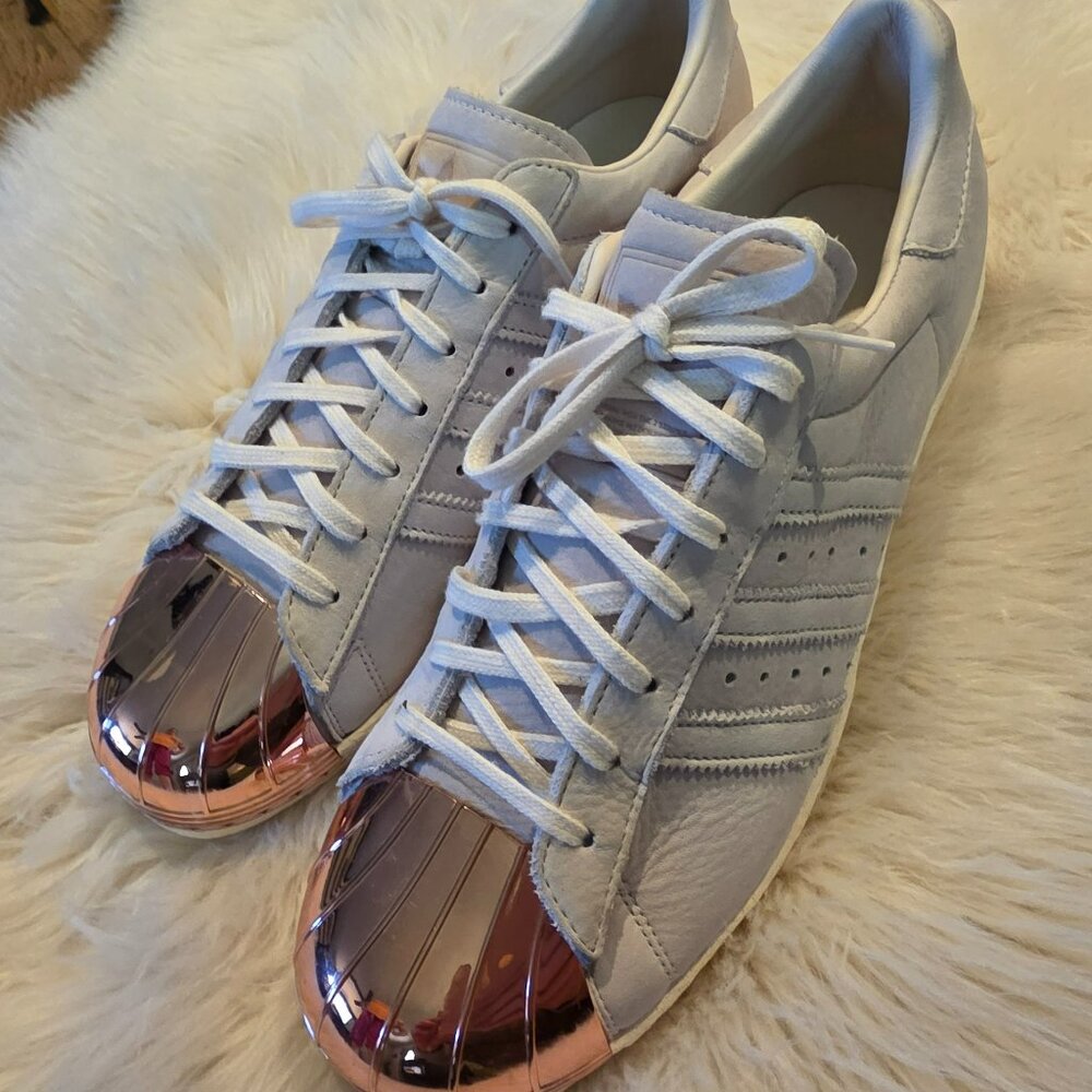 Adidas Originals Superstar 80s Gray Leather w/ Rose Gold Metal Toe Size 11